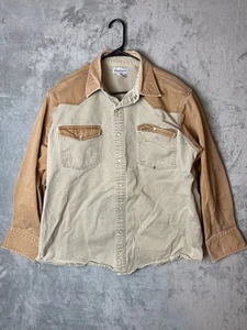 Carhartt Men's XL Western Shirt Beige/Brown 100% Cotton Snap Buttons - Picture 1 of 8