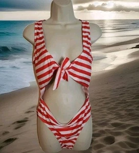 NWT Cross 1946 Women's Monokini Swimsuit Red/White Striped One Piece Size XL - Picture 1 of 4