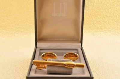 England Marke "Dunhill" goldfarbene Manschettenknöpfe und Krawattenklammer mi... - Bild 1 von 4