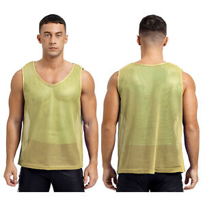 Men See-through Mesh Vest Tank Top Sleeveless Compression Tops Sports Activewear