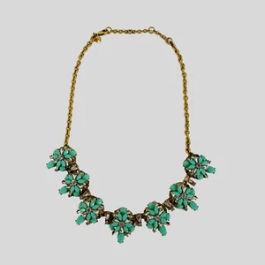 J Crew Necklace Crystal and Faux Turquoise Gold Tone Statement 22 Inches Long - Picture 1 of 5
