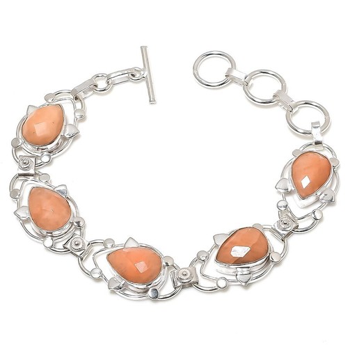 VALENTINO Bracciale gioiello in argento sterling 925 fatto a mano con pietre preziose amazzonite rosa misura 7 8"