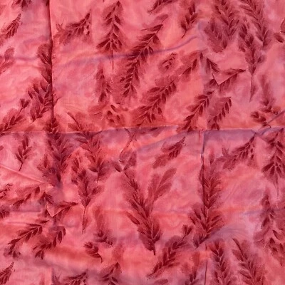 3.5 Yards Cotton Quilting Fabric Pink Red Leaf Print 126 X 36” - Image 1 of 3