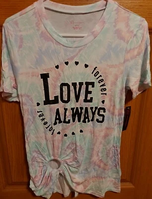 Camisa para mujer No Boundaries M 7-9 Love Always pastel teñida mediana ligera NOBO Foto 1 de 4