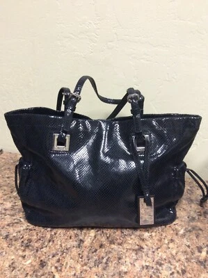 Calvin Klein Tote Purse Hand Bag Black Snakeskin Look Shoulder Bag - Image 1 of 4