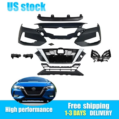 Front Bumper Upper Lower Grille Fog Lights Fit 2020 2021 2022 2023 Nissan Sentra - Image 1 of 4