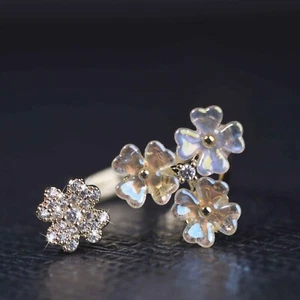 18K Yellow Gold GP made with Swarovski crystal open band flower ring free size - Picture 1 of 7