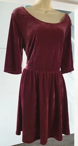 Madam Rage Dark Pink Velour Velvet Scoop Neck Fit & Flare Skater Dress Size 16 - Picture 1 of 4