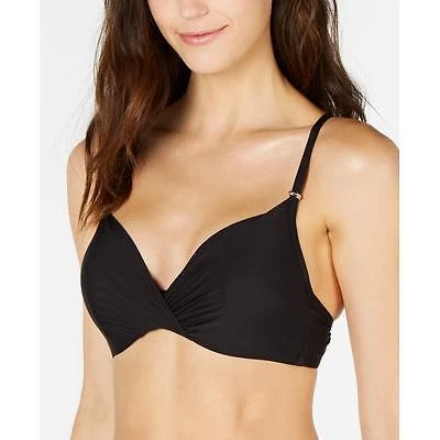 Top de bikini para mujer Calvin Klein cuello en V con aros plisado negro liso talla M Foto 1 de 1