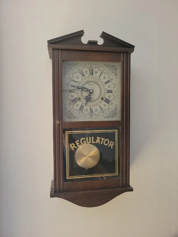 Rare Vintage "LeGant" 8 Day Key Wind Regulator Wall Clock with Chimes - Works Cover