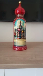 Russian Signed Wine /Vodka bottle holder Case Hand Painted Wood VINTAGE H36cm - Picture 1 of 10