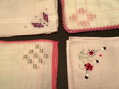 "Lote de 4 pañuelos bordados vintage de 9-11"" con pañuelo de bolsillo cuadrados diseñados" Foto 1 de 4