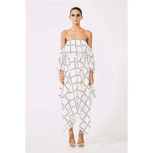 Shona Joy Chateau Off The Shoulder Handkerchief Hem Maxi White Dress Sz 6 S - Picture 1 of 11