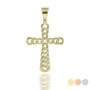 Gold Cuban Link Cross Pendant Necklace 4 Sizes (Available in Yellow/Rose/White) - Picture 1 of 9