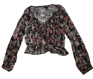 Aqua Women’s Cropped Floral Ruffled Peasant Blouse Size L - Picture 1 of 5