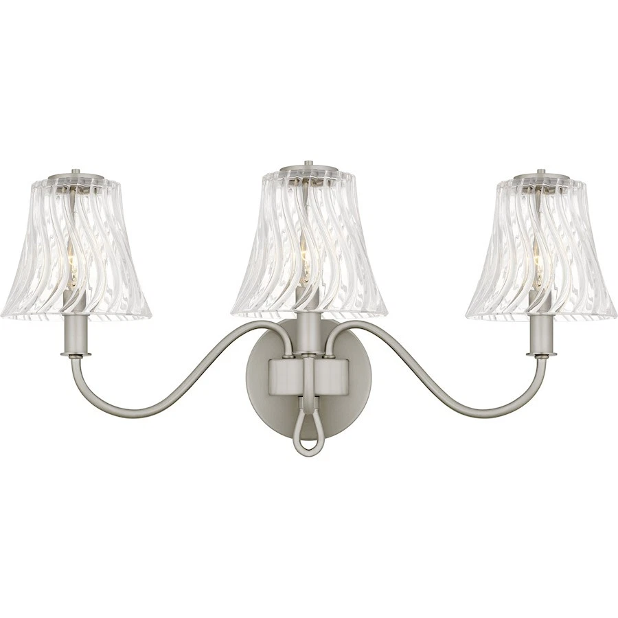 Luz de baño Quoizel McKinney 3 luces, níquel cepillado/vidrio remolino transparente - MCK8623BN Foto 1 de 1