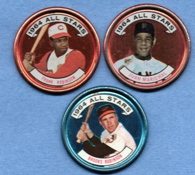 Monedas de béisbol 1964 Topps - Lote de 3 - Robinson - Robinson - Marichal - All Stars Foto 1 de 2