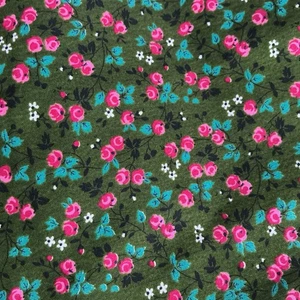 Vintage fabric Dress cotton pink rose on green background about 3 yards 1960s - Picture 1 of 4