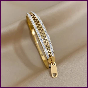 Original Reißverschlussarmband Bettelarmreif Edelstahl Reißverschluss Handarmbänder Gold - Bild 1 von 26
