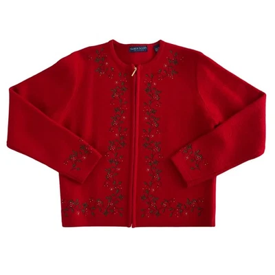 Cárdigan Karen Scott Mujer De Colección Años 90 Nórdico Vacaciones Twee Lana Bordado Talla PS Foto 1 de 4