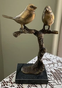 Vtg Metal Cast Birds On Branch W/Stone Base Figurine 8.5” Tall - Picture 1 of 4