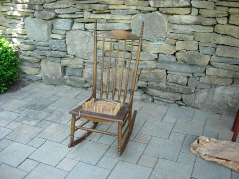 Antique Oak Rocking Chair Rocker with Cane Seat Cover
