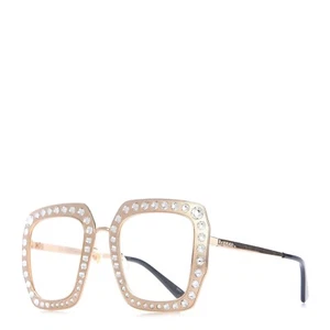 Gucci Oversized Gold Metal Frame Square Crystals Aviator Sunglasses GG0115S 005 - Bild 1 von 7