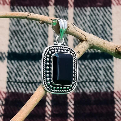 Colgante Hecho A Mano De Plata De Ley 925 Con Piedra Preciosa Ónix Negro BOG-582 - Imagen 1 de 3