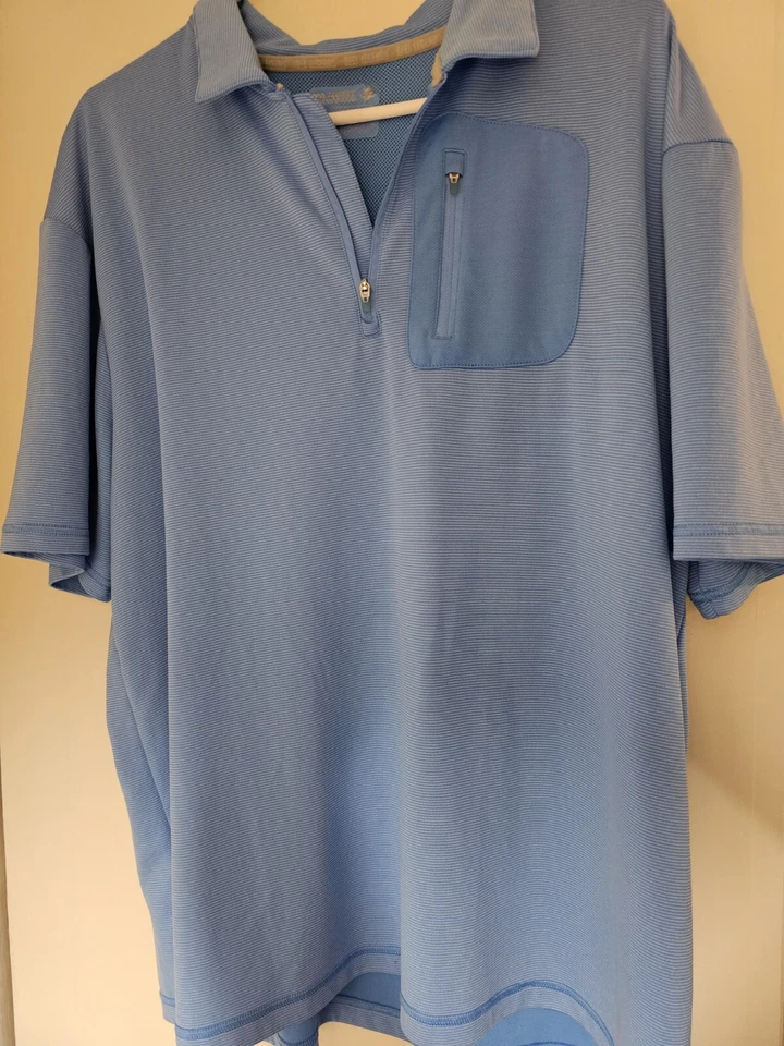 Reel Legends Polo Mens XL Blue Striped Short Sleeve Fishing Shirt 1/4 Zip  - Image 1 of 4