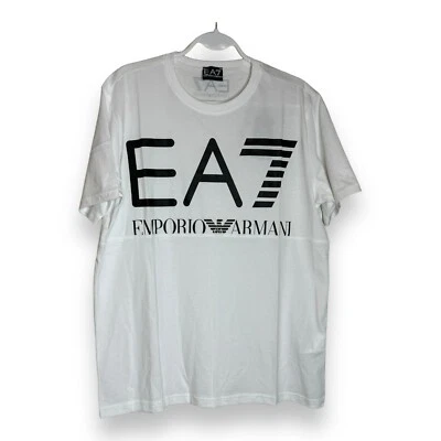 Emporio Armani EA7 Men's White Short Sleeve Logo Print Crewneck T-Shirt Sz L - Image 1 of 4