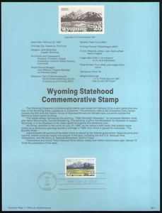 US. SP875. 2444. 25c. Wyoming Statehood 100th Anniv.. Souvenir Pages. 1990 - Picture 1 of 1