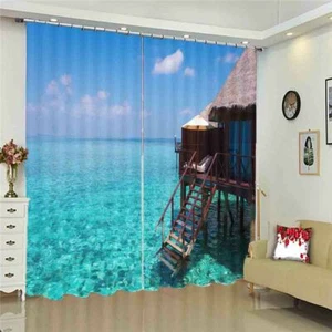 Wonderful Sea-View Room 3D Blockout Photo Print Curtain Fabric Curtains Window - Bild 1 von 10
