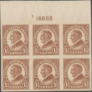 Plate Block of 6 stamps - Scott 576 - 1 1/ cent - Harding - 1925 - MLH - Picture 1 of 1