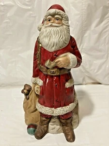Vtg Xmas Standing Santa w Pipe, Teddy Bear & Gift/Toy Bag Ceramic Music Box - Picture 1 of 8