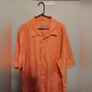Linea Uomo Button Up Camp Shirt 4X Orange 100% Linen Short Sleeve Beach Easter - Picture 1 of 8