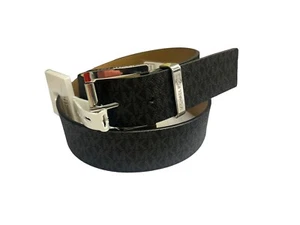 NWT $45 Michael Kors Black & Silver Logo Women's Belt  553143C Small (S) - Picture 1 of 4