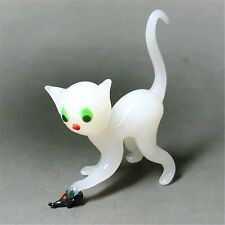 Glastier Große weiße Katze mit Maus in der Pfote Katze aus Glas Top Qualität
