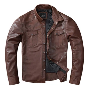 Men's Italian Sheepskin Leather Jacket Slim Fit Short Leather Motorcycle Jacket - Picture 1 of 24