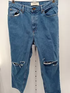 LL Bean Jeans Womens 14P Blue Denim High Rise Distressed Natural Fit Rip Pants - Picture 1 of 10