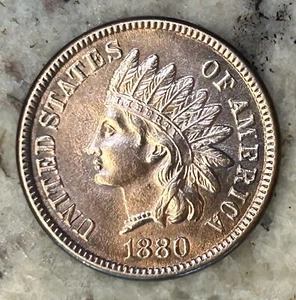 1880 Indian Head Cent Penny - Lustrous BU Fully Red GEM - Uncirculated - Picture 1 of 2