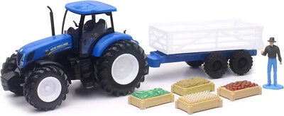 G Scale New Holland Farm Tractor and Trailer with Farmer Man Figure New Ray Toys - Image 1 of 4