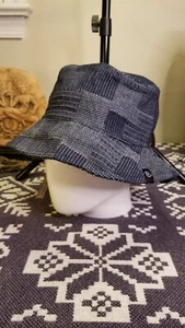 Fischerhut Kappe Herren blau Denim kariert Patchwork japanische Sashiko Wabash Streifen - Bild 1 von 12