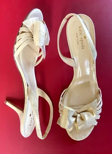 KATE SPADE Gold Sling Sandals HEELS Italy 10 B - Picture 1 of 5