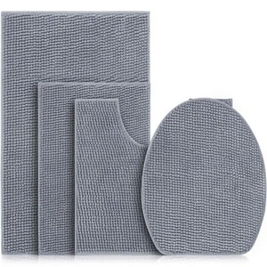 4 Pieces Bathroom Rugs Set with Toilet Lid Cover Soft Chenille Bath Mat Set 2... - Picture 1 of 8