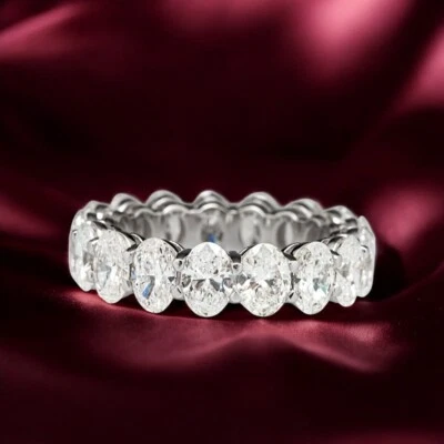 Womens 5 Ct Lab Created Oval Cut Diamond Wedding Band 14K White Gold E F VS - Image 1 of 4