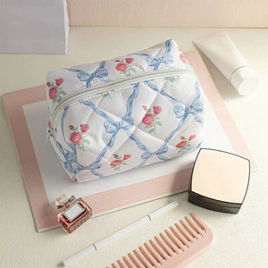 Fashion Bow Rose Flower Cosmetic Bag Skincare Makeup Organizer Washing Bag Gi!mx - Photo 1/14