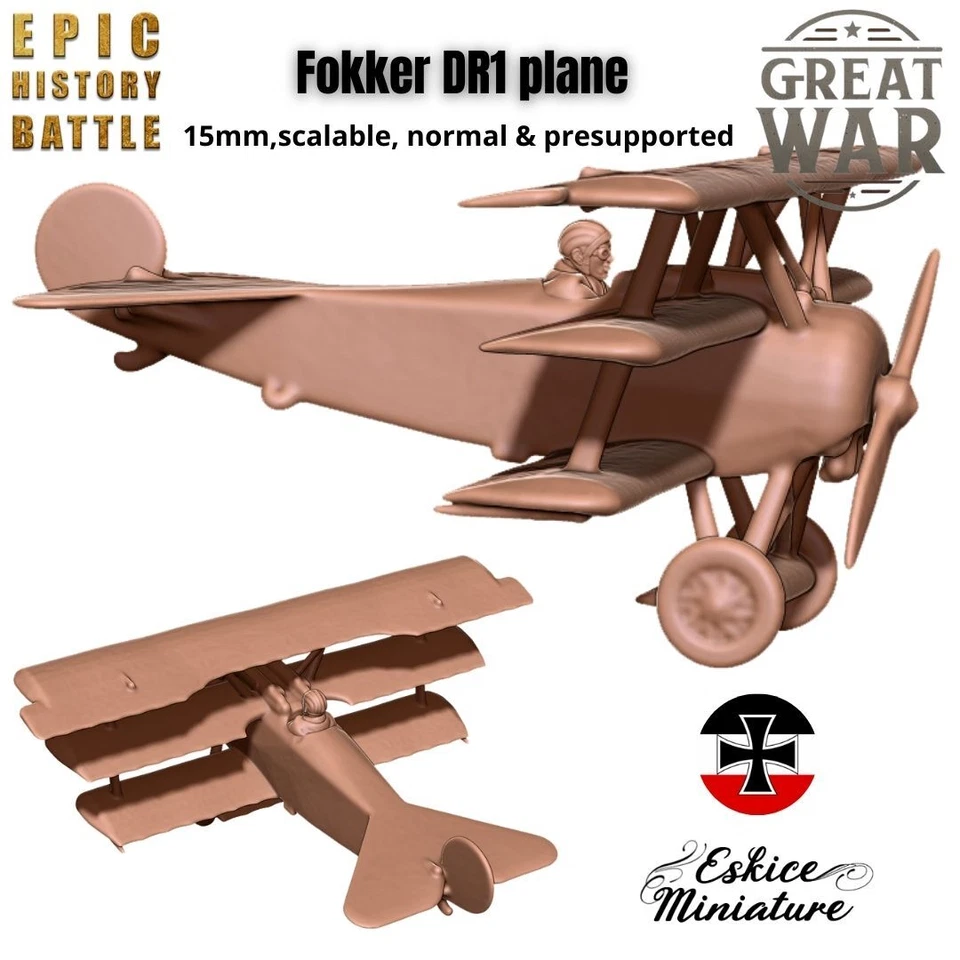German Fokker DR1 plane Pack - WW1 - 6mm 10mm 15mm - Fow - FFTOWs - Historical - Image 1 of 1