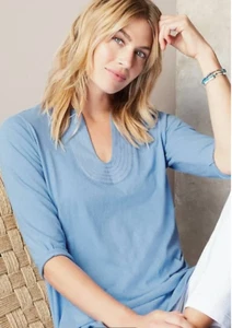 NWT J JILL Blue Cotton Linen Blend Split Neck Tunic Top Small Retails $79.00 - Picture 1 of 1