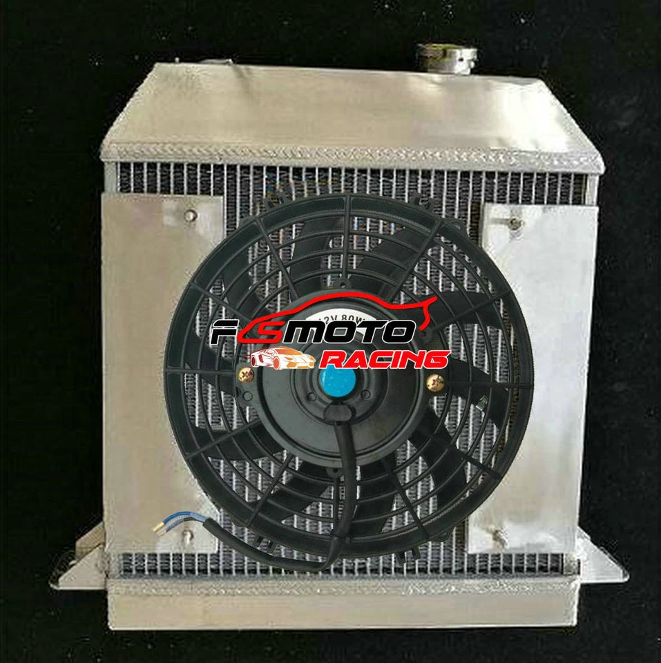 Radiador de aluminio + ventilador + cubierta adecuado para 1954-1968 67 66 65 Morgan Plus 4 cuatro 2,1 L Foto 1 de 4