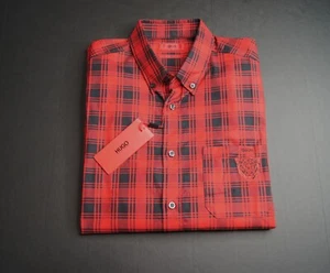 Camisa a Cuadros Bordada Oso Calce Recto Relajado Ermann Para Hombre Hugo Boss Nueva con Etiquetas - Imagen 1 de 8